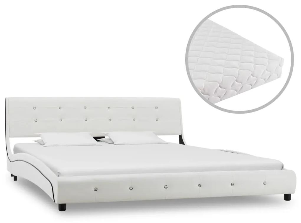 277572 vidaXL Κρεβάτι Λευκό 160 x 200 εκ. από Συνθετικό Δέρμα με Στρώμα Λευκό, 1 Τεμάχιο
