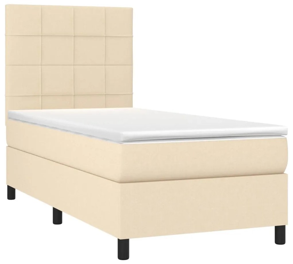 Κρεβάτι Boxspring με Στρώμα &amp; LED Κρεμ 90x190 εκ. Υφασμάτινο - Κρεμ