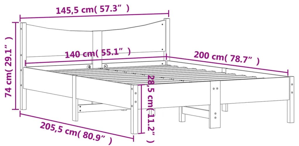 Σκελετός Κρεβατιού Χωρίς Στρώμα Καφέ 140x200 Μασίφ Ξύλο Πεύκου - Καφέ