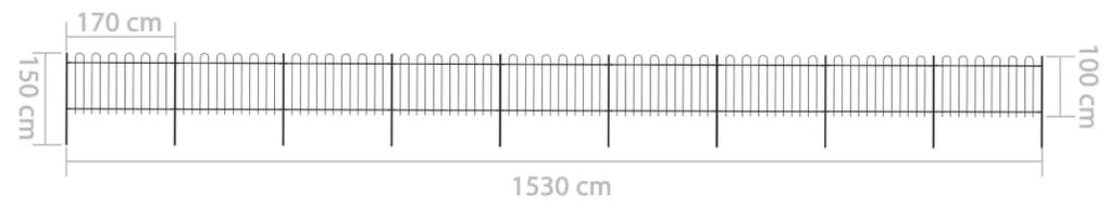 vidaXL Κάγκελα Περίφραξης με Κυκλική Κορυφή Μαύρα 15,3 x 1 μ. Ατσάλινα
