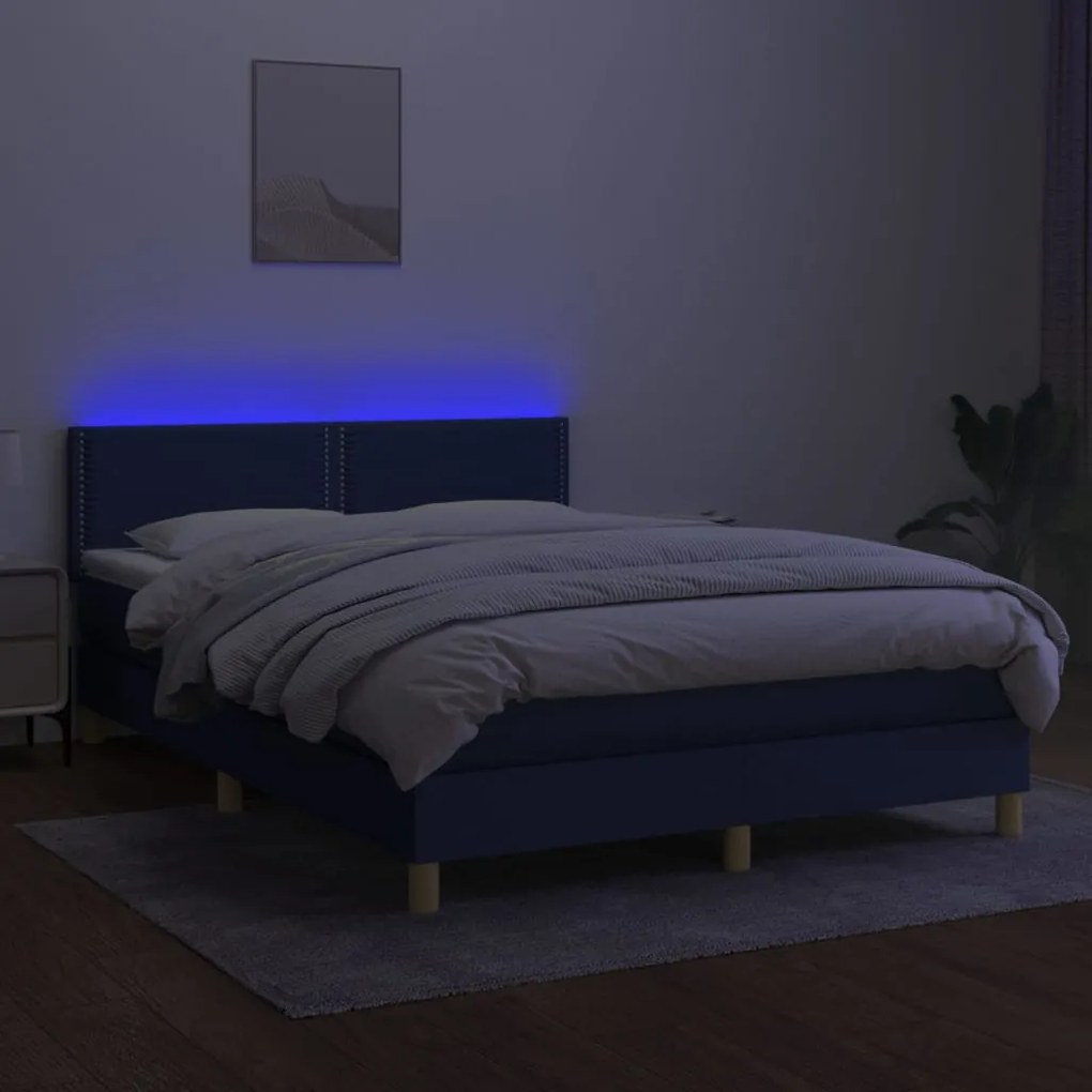 vidaXL Κρεβάτι Boxspring με Στρώμα &amp; LED Μπλε 140x190 εκ. Υφασμάτινο