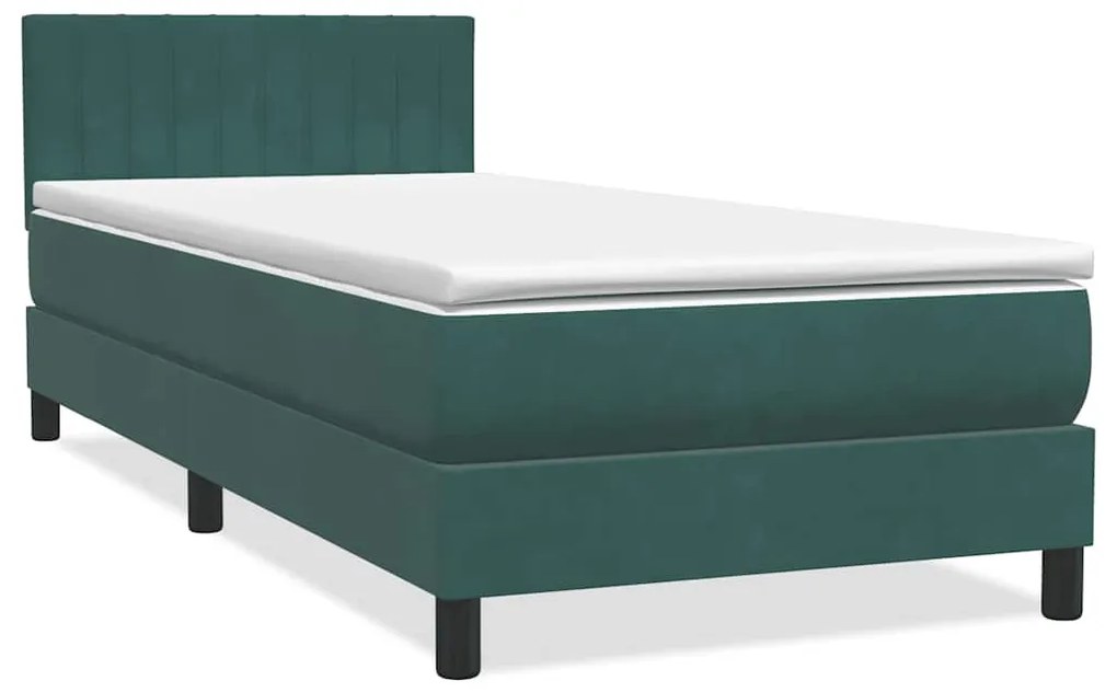 vidaXL Κρεβάτι Boxspring με Στρώμα Σκούρο Πράσινο 100x210εκ. Βελούδινο