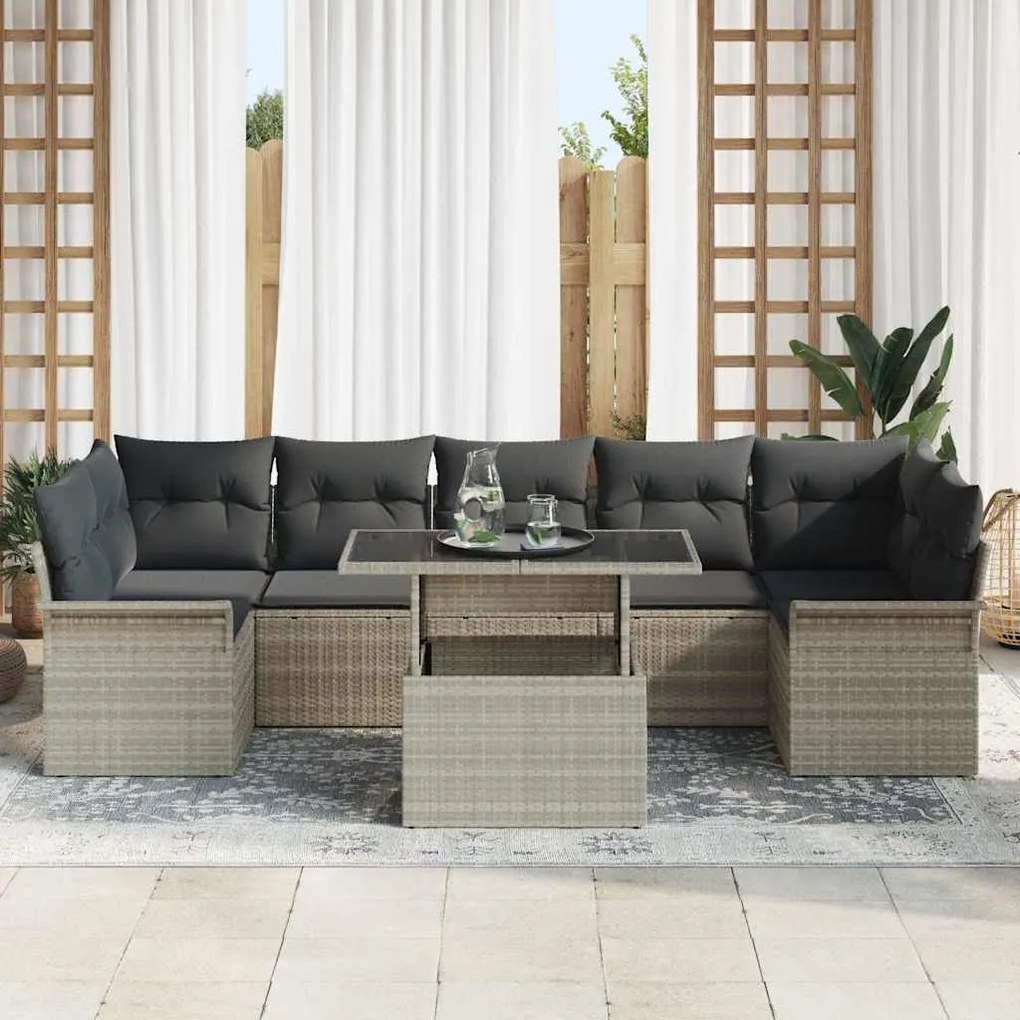 vidaXL Σετ Καναπέ Κήπου με μαξιλάρι 8 pcs Ανοιχτό γκρι Πολυ ράταν