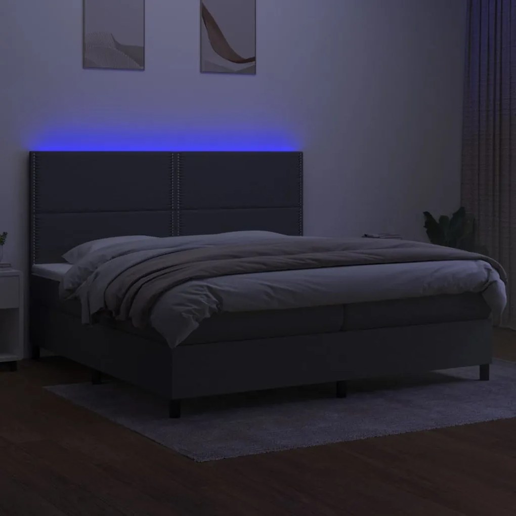 Κρεβάτι Boxspring με Στρώμα &amp; LED Σκ.Γκρι 200x200εκ. Υφασμάτινο - Γκρι