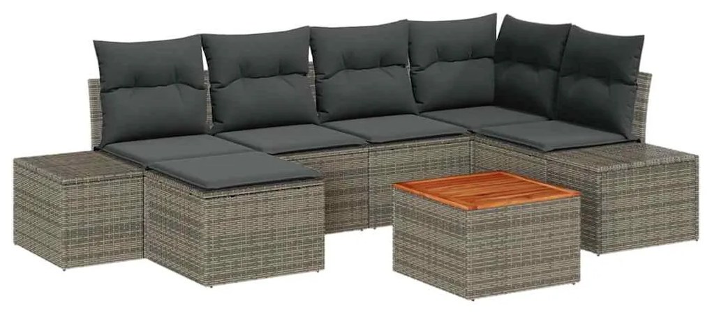 vidaXL Σετ Καναπέ Κήπου με μαξιλάρι 7 pcs Γκρι Πολυ ράταν