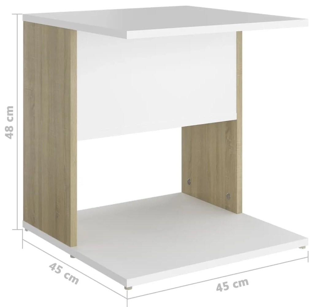 Τραπέζι Βοηθητικό Λευκό/Sonoma Δρυς 45 x 45 x 48 εκ Επεξ. Ξύλο - Λευκό