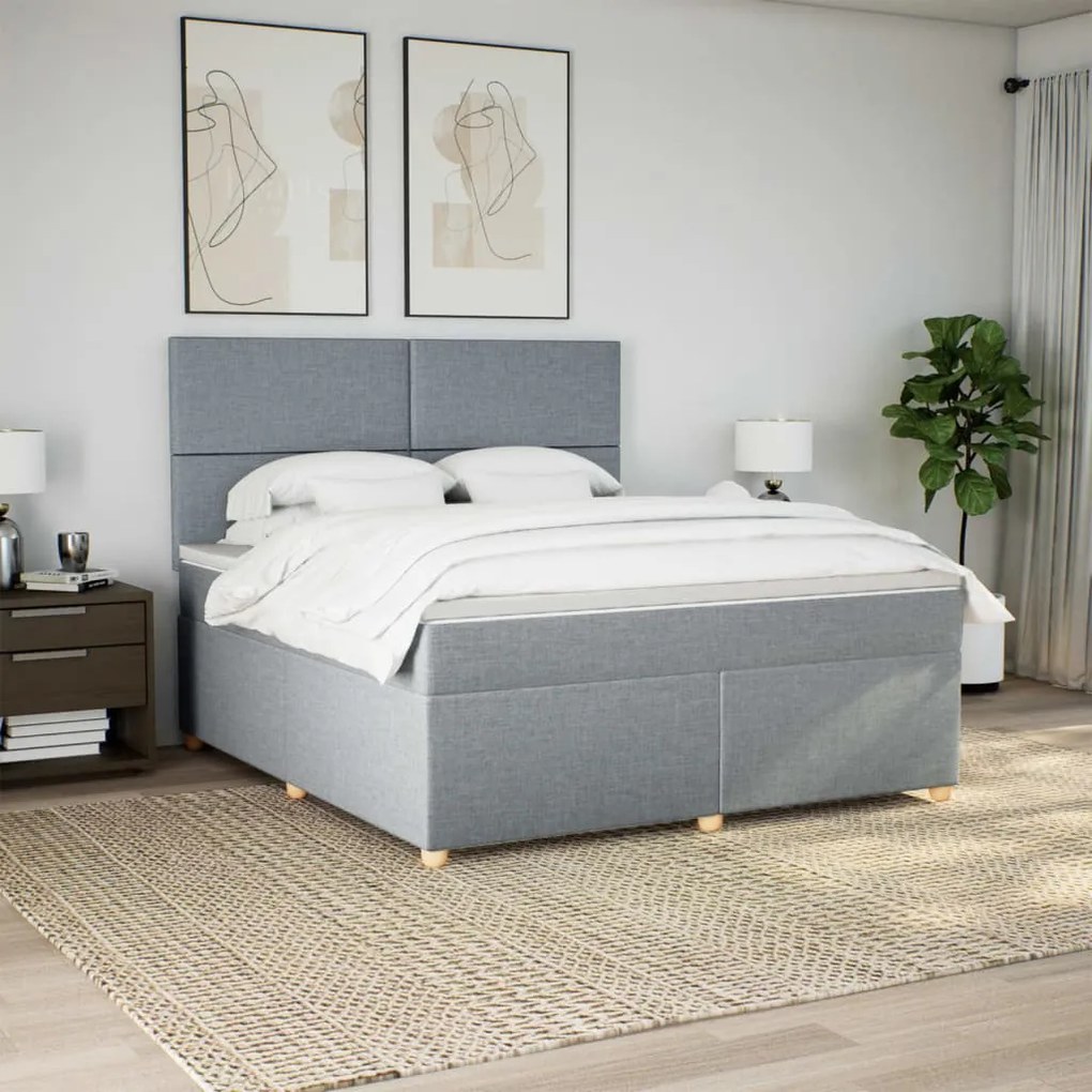 Κρεβάτι Boxspring με Στρώμα Ανοιχτό Γκρι 180x200 εκ. Υφασμάτινο - Γκρι