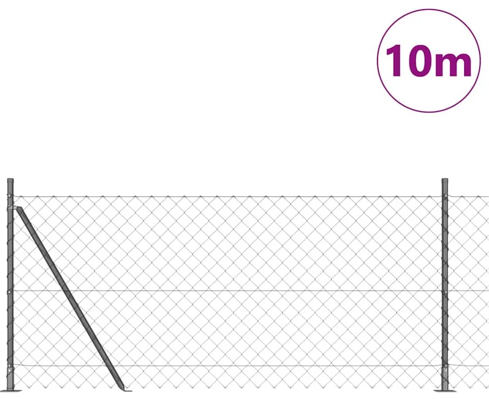 vidaXL Φράχτης από αλυσίδα με στήλες Γκρι 0.8 x 10 m Ατσάλι