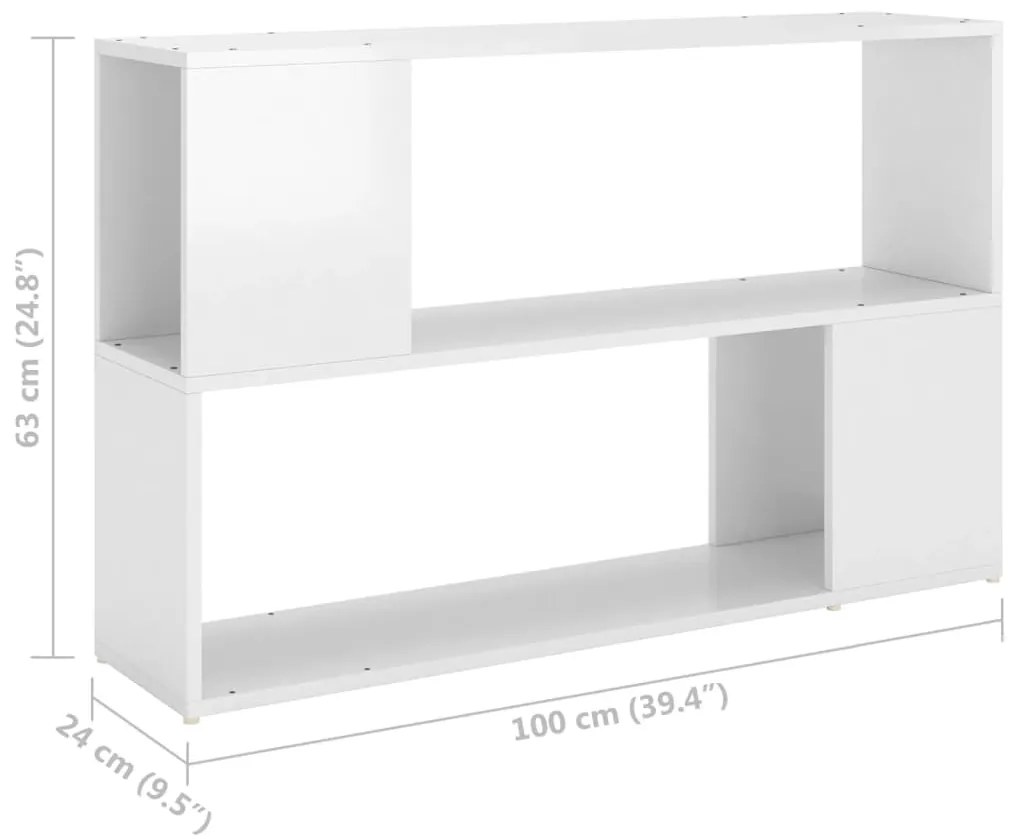 vidaXL Βιβλιοθήκη Γυαλιστερό Λευκό 100 x 24 x 63 εκ. Επεξεργασμ. Ξύλο