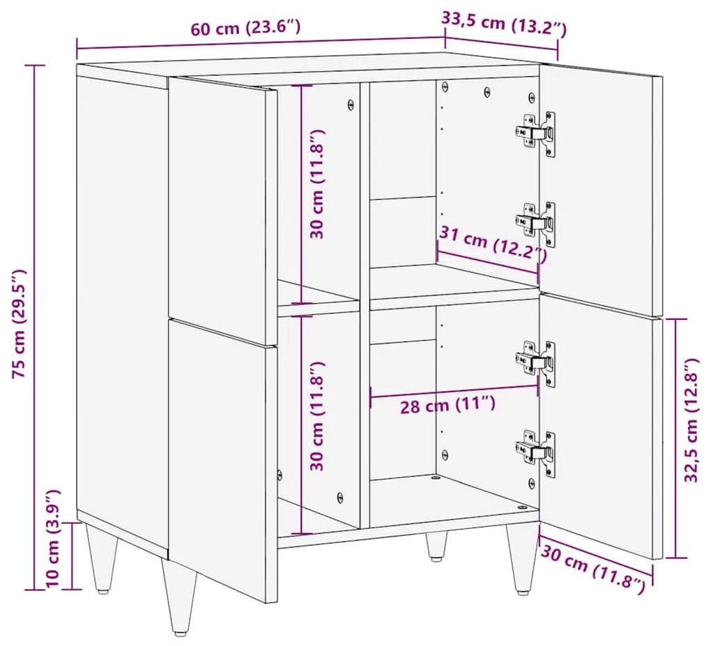 Sideboard 60x33,5x75 cm μασίφ ξύλο Mango 4018690