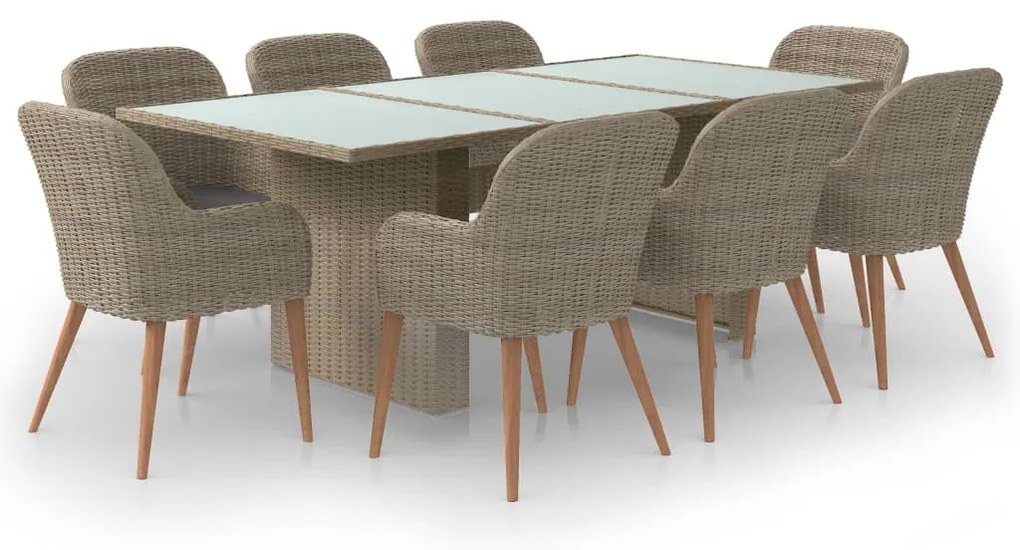 vidaXL Σετ Τραπεζαρίας Κήπου 9 Τεμαχίων Καφέ από Συνθετικό Ρατάν