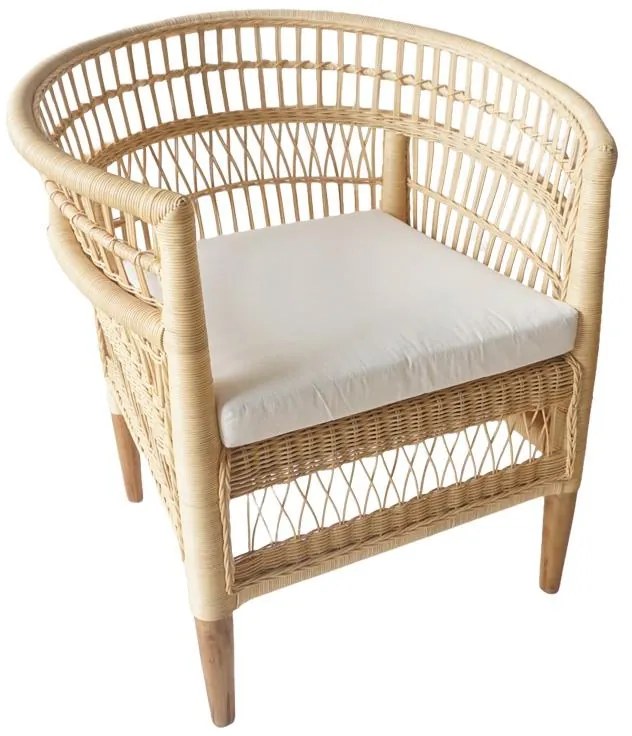Πολυθρόνα Necorian Ξύλο Teak με PE Rattan σε Φυσικό χρώμα και Λευκό Μαξιλάρι 80x70x87εκ. 80x70x87 εκ.