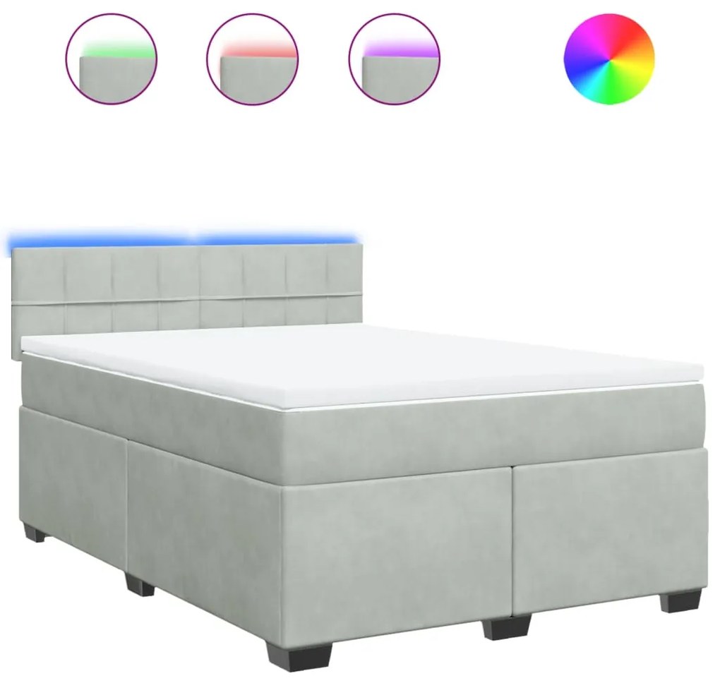 vidaXL Κρεβάτι Boxspring με Στρώμα Ανοιχτό Γκρι 140x200 εκ. Βελούδινο