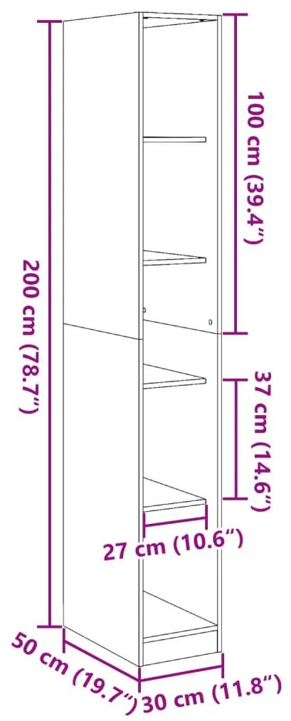 Ντουλάπα Αρτισιανή Δρυς 30x50x200εκ από Επεξεργασμένο Ξύλο - Καφέ