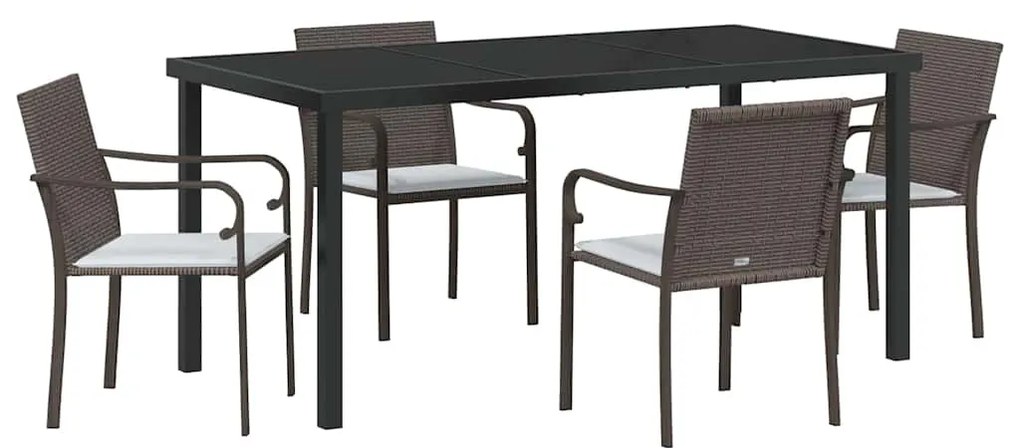 vidaXL Σέτ φαγητού για κήπο 5 pcs Καφέ και Μαύρο Ράτα PE