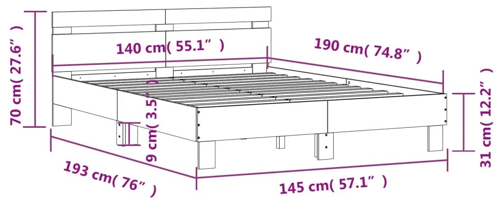 Πλαίσιο Κρεβατιού με Κεφαλάρι Λευκό140x190εκ.Επεξεργασμένο Ξύλο - Λευκό