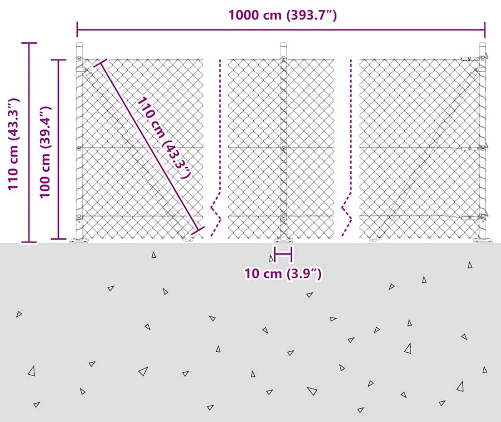 vidaXL Φράκτης από αλυσίδα με στύλους Ασημί 10 x 1 μ Ατσάλι