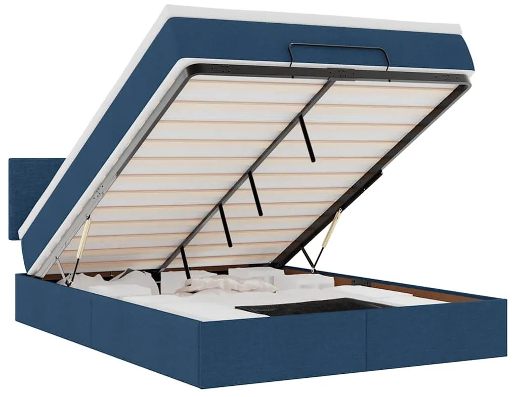 vidaXL Οθωμανικό κρεβάτι με στρώμα & LEDs Μπλε 140x200cm ύφασμα