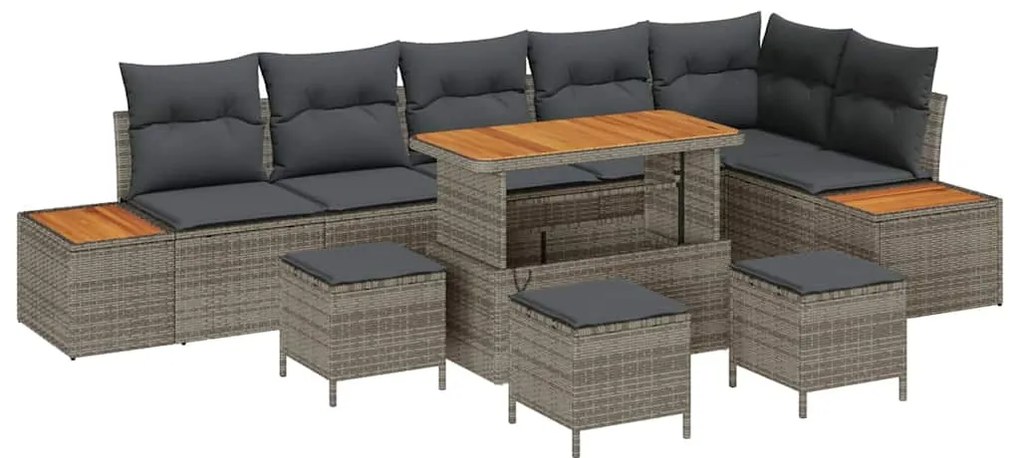 vidaXL Σετ Καναπέ Κήπου με μαξιλάρι 10 pcs Γκρι Πολυ ράταν