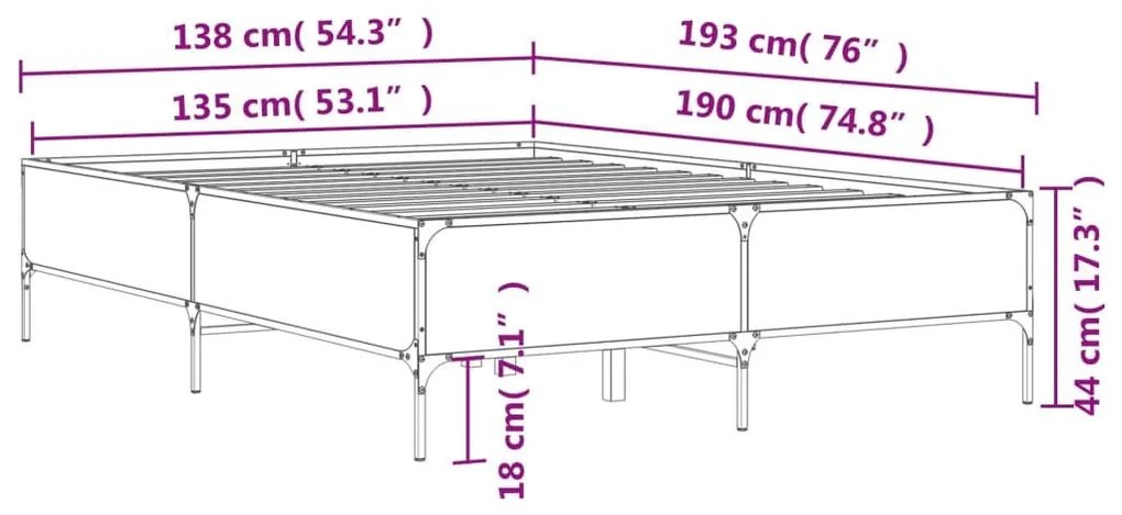 Πλαίσιο Κρεβατιού Γκρι Sonoma 135x190 εκ. Επεξ. Ξύλο &amp; Μέταλλο - Γκρι