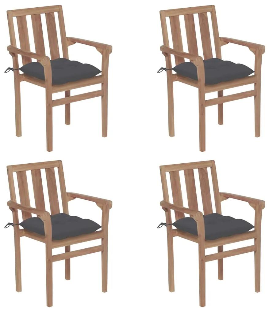 3073394 vidaXL Καρέκλες Κήπου Στοιβαζόμενες 4 τεμ. Μασίφ Ξύλο Teak &amp; Μαξιλάρια Ανθρακί, 1 Τεμάχιο