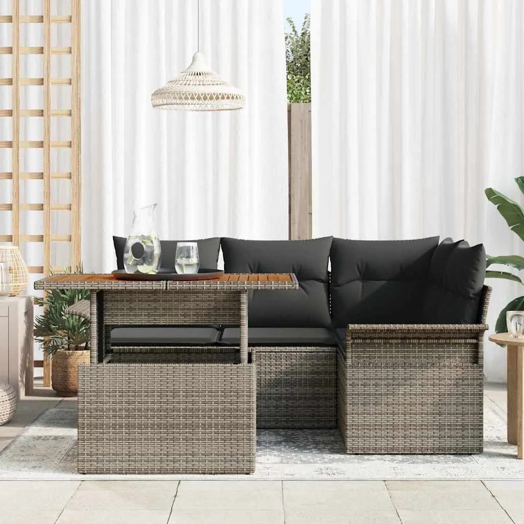 vidaXL Σετ Καναπέ Κήπου με αποθήκευση 5 pcs Γκρι Πολυ ράταν