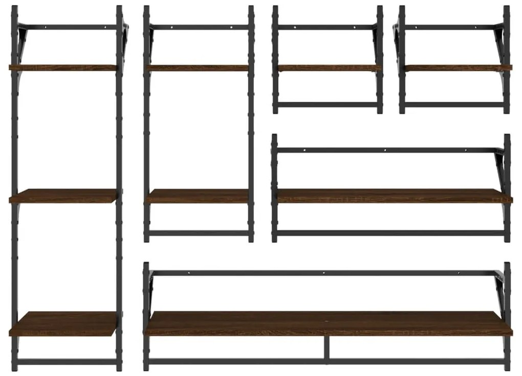 Ράφια Τοίχου Σετ 6 τεμ. με Μπάρες Καφέ Δρυς Επεξεργασμένο ξύλο - Καφέ