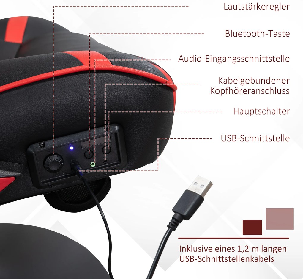 Vinsetto Καρέκλα Gaming, Ενσωματωμένα Ηχεία, Ρυθμιζόμενη Πλάτη, Μαύρο+Κόκκινο, 69 x 73 x 118cm