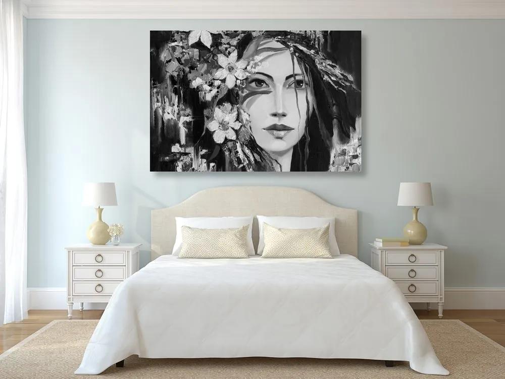 Εικόνα πρωτότυπο πίνακα ζωγραφικής μιας γυναίκας σε μαύρο & άσπρο