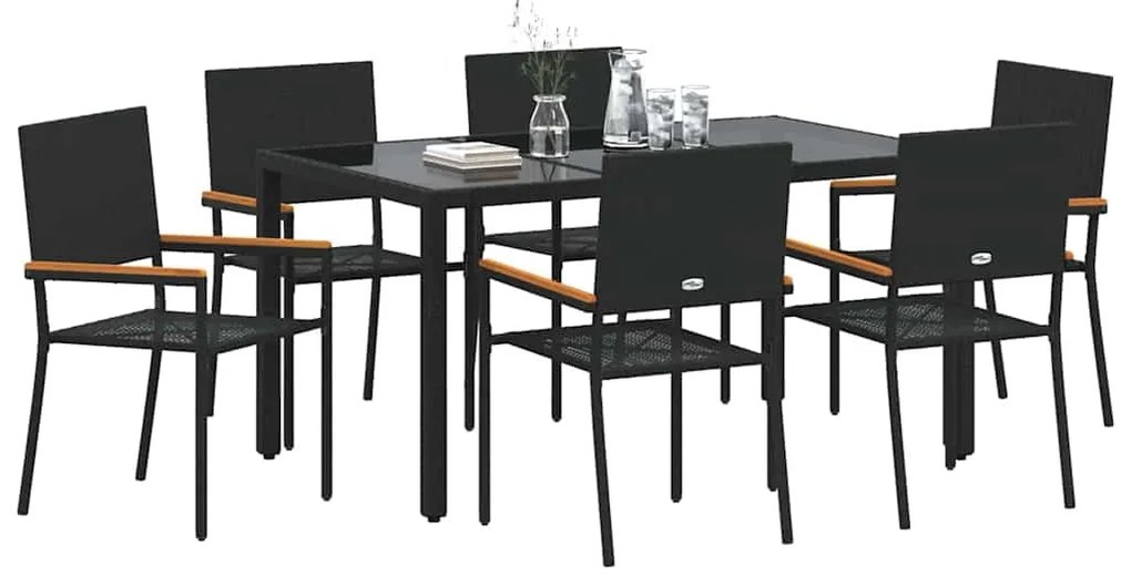 vidaXL Σέτ φαγητού για κήπο 7 pcs Μαύρο 150 x 90 x 75 cm