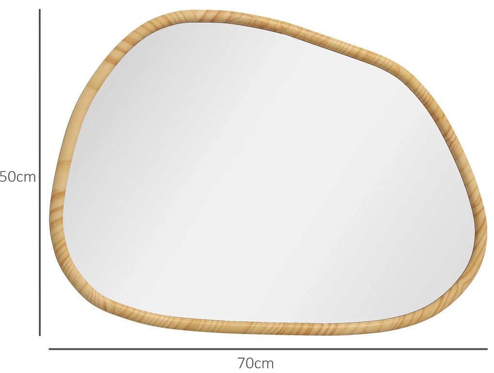 HOMCOM Επιτοίχιος Καθρέφτης Διακοσμητικός Καθρέφτης, Vintage Σχέδιο, 70 cm x 2,1 cm x 50 cm, Μασίφ Ξύλο, Φυσικό