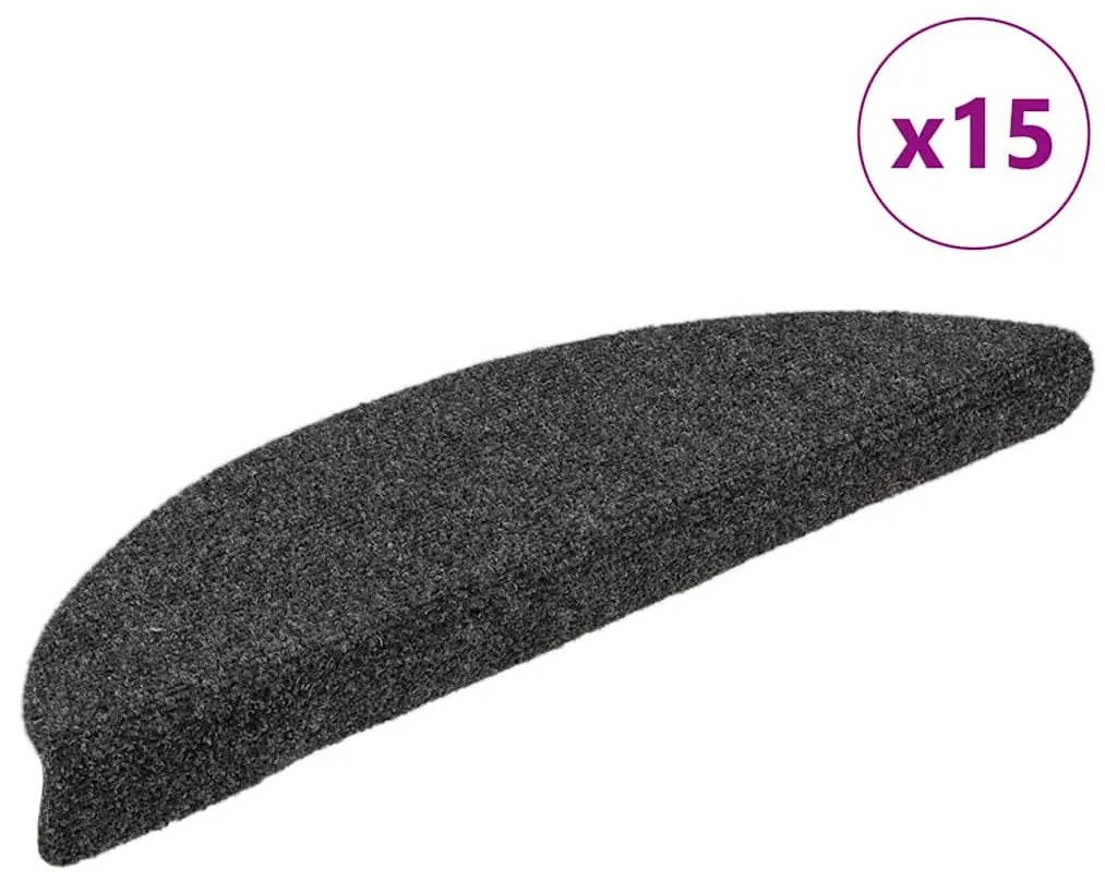 vidaXL Πατάκια Σκάλας Αυτοκόλ. 15 τεμ Ανθρακί 65x21x4 εκ Βελονιασμένο