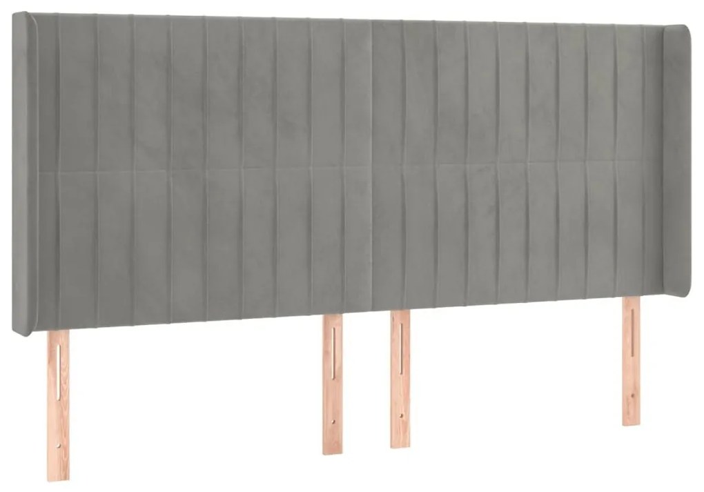 Κεφαλάρι με Πτερύγια Ανοιχτό Γκρι 183x16x118/128 εκ. Βελούδινο - Γκρι