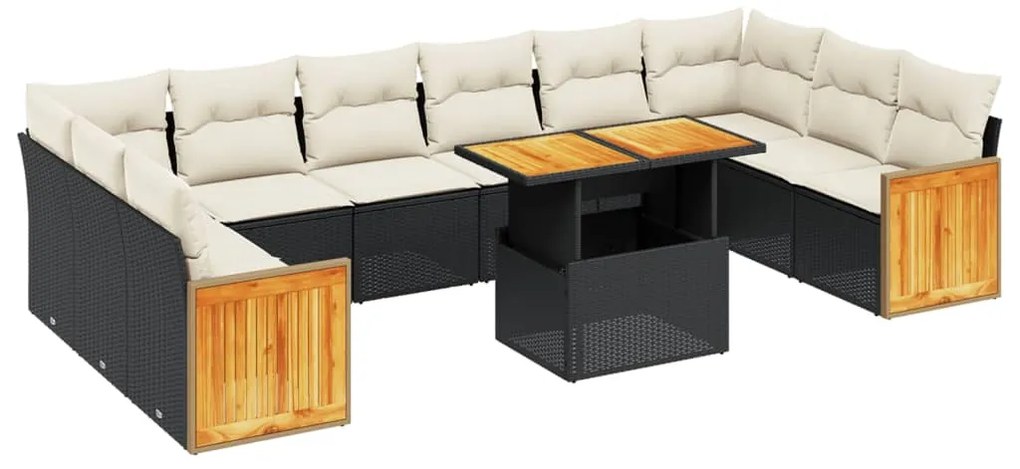 vidaXL Σαλόνι Κήπου Σετ 11 Τεμαχίων Μαύρο Συνθετικό Ρατάν με Μαξιλάρια