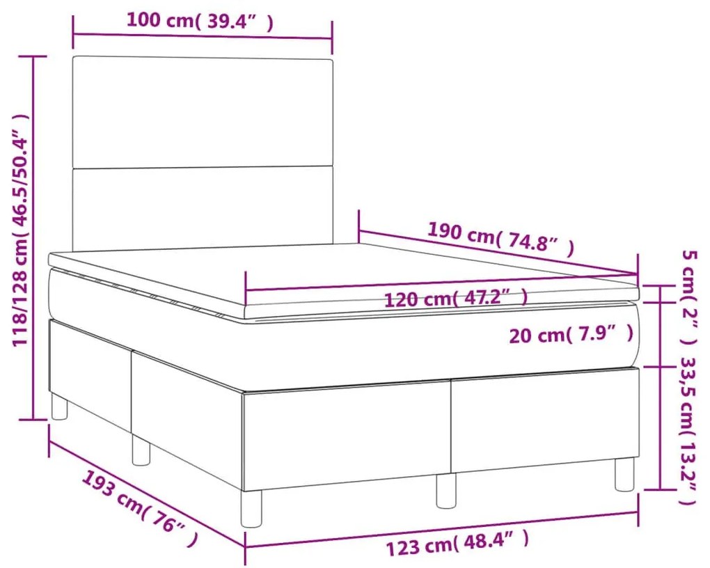 Κρεβάτι Boxspring με Στρώμα Ροζ 120x190 εκ. Βελούδινο - Ροζ