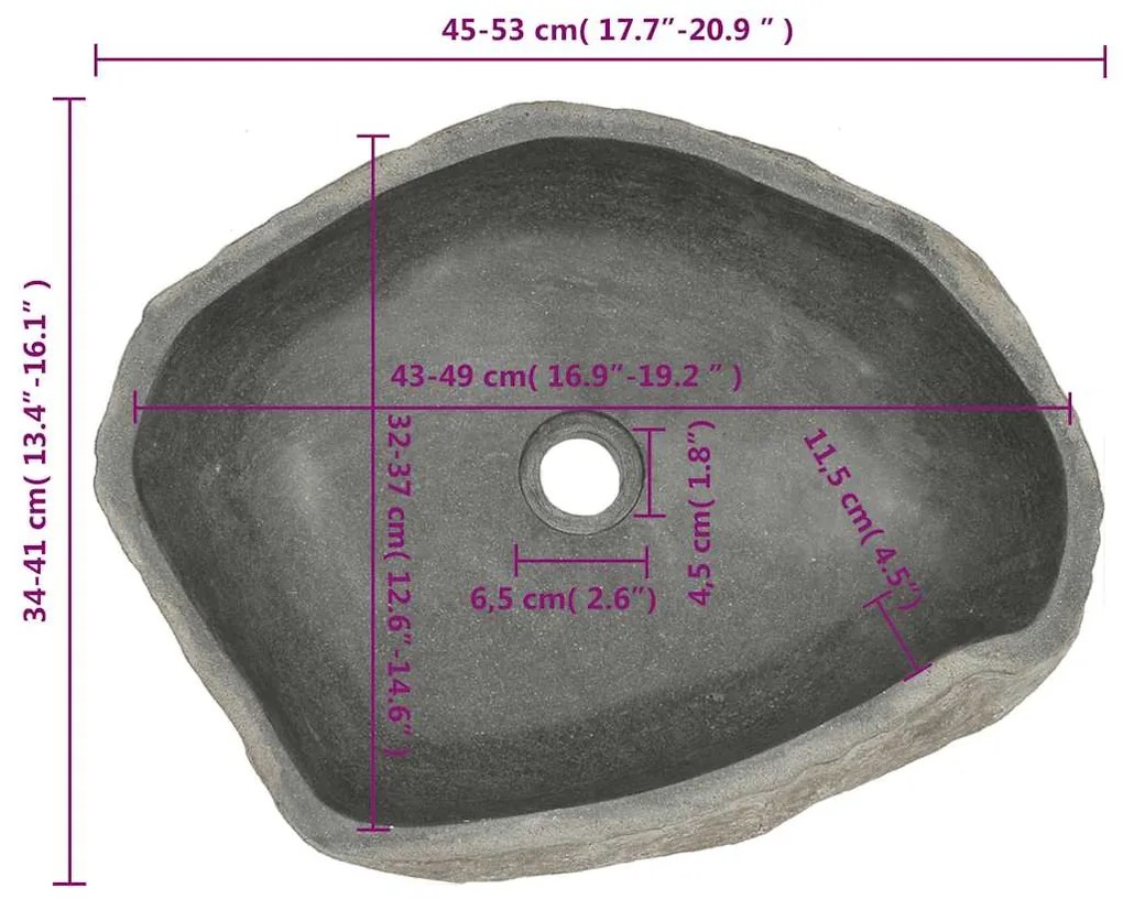 vidaXL Νιπτήρας River Stone Οβάλ (45-53)x(34-41) εκ.