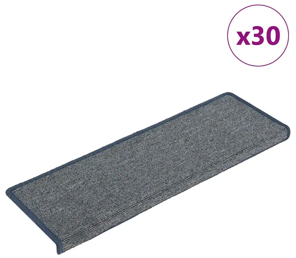 vidaXL Πατάκια Σκαλιών 30 τεμ. 65x21x4 εκ. Ανοιχτό Γκρι και Μπλε Ορθογώνια Άκρη