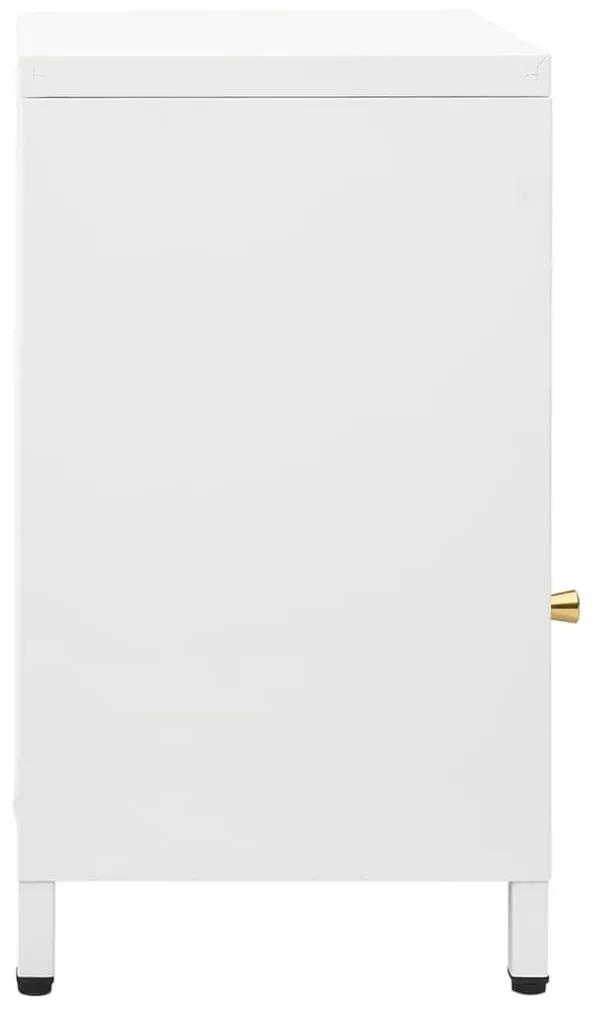 Κομοδίνο Λευκό 40 x 30 x 54,5 εκ. από Ατσάλι και Γυαλί - Λευκό