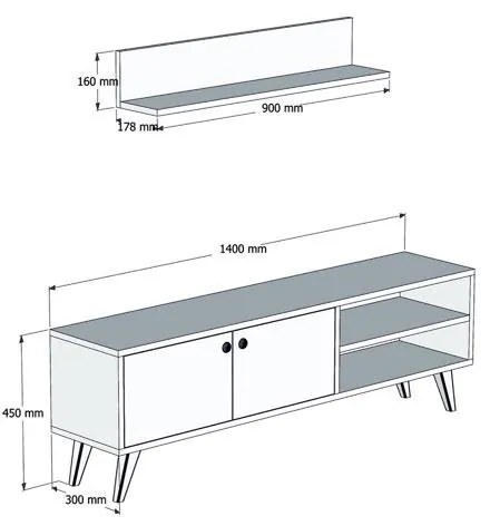 Σύνθετο σαλονιού Aric ανθρακί-καρυδί 140x30x45εκ