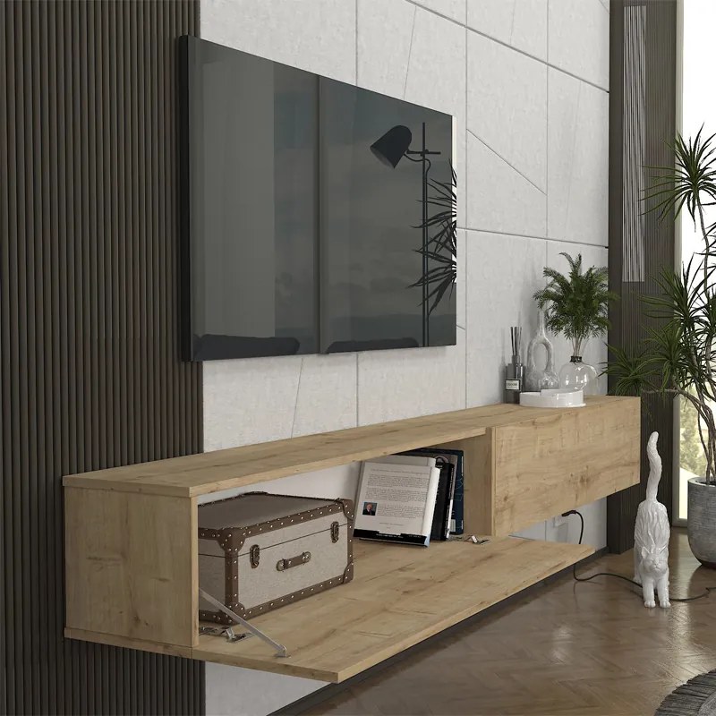 Έπιπλο τηλεόρασης επιτοίχιο Espanse Megapap χρώμα sapphire oak 241,8x31,7x30εκ.