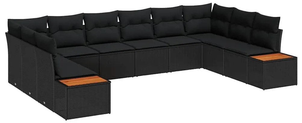 vidaXL Σετ Καναπέ Κήπου με μαξιλάρι 10 pcs Μαύρο Πολυ ράταν