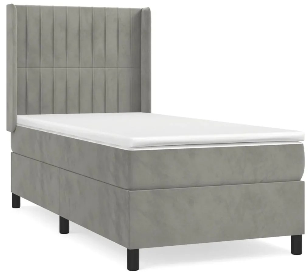 vidaXL Κρεβάτι Boxspring με Στρώμα Ανοιχτό Γκρι 90x200 εκ. Βελούδινο