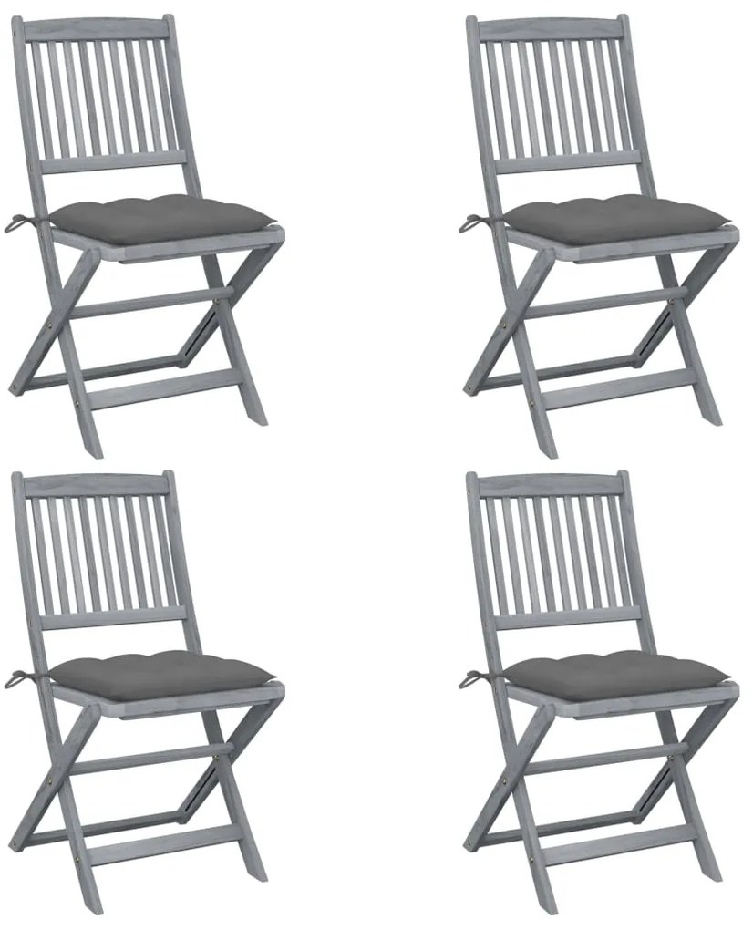 Καρέκλες Εξωτ. Χώρου Πτυσσόμενες 4 τεμ Ξύλο Ακακίας & Μαξιλάρια