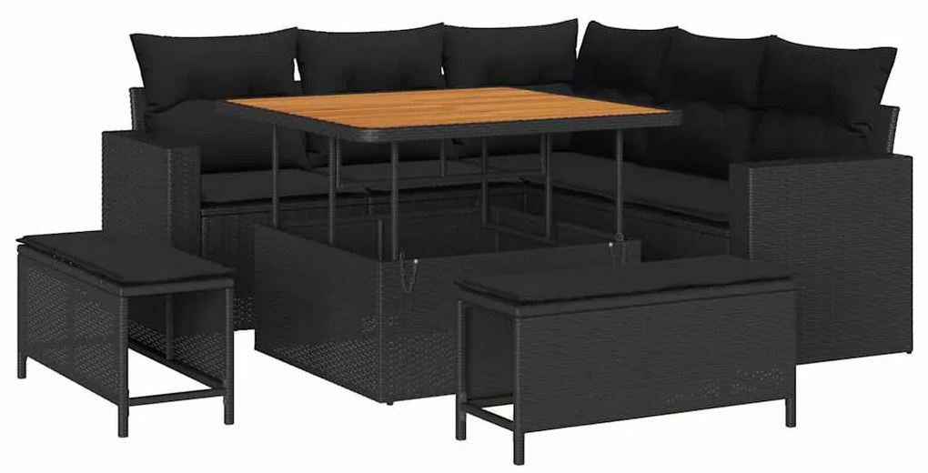 vidaXL Σετ Καναπέ Κήπου 8 pcs Μαύρο συνθετικό ρατάν