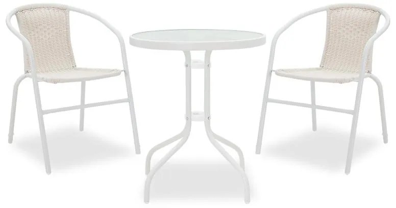 Σετ κήπου - Τραπεζαρία Watson-Obbi 3 τεμ. μέταλλο λευκό - γυαλί Φ60x70 εκ. 60x60x70 εκ.