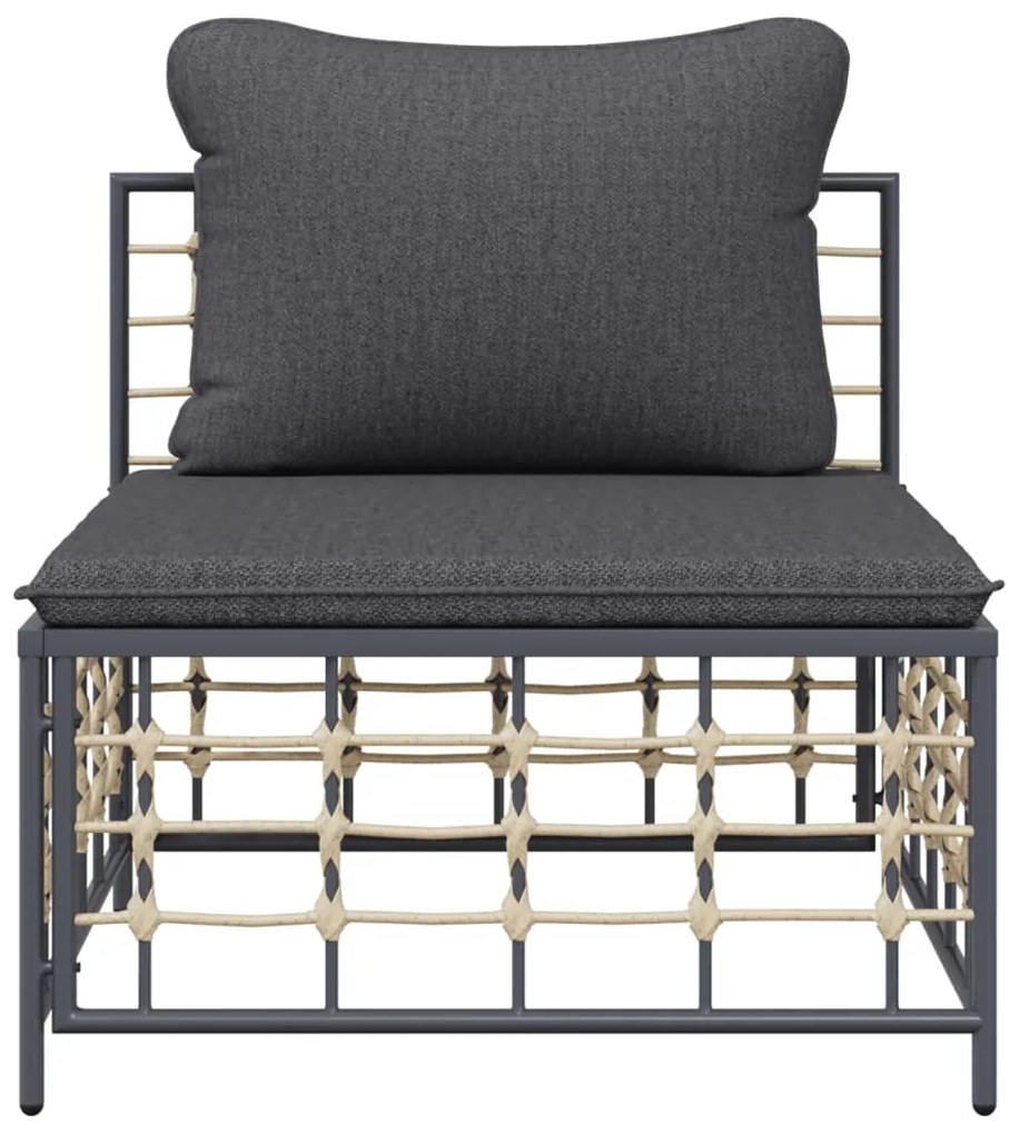 vidaXL Καναπές Κήπου Μεσαίος Συνθετικό Ρατάν με Σκούρα Γκρι Μαξιλάρια