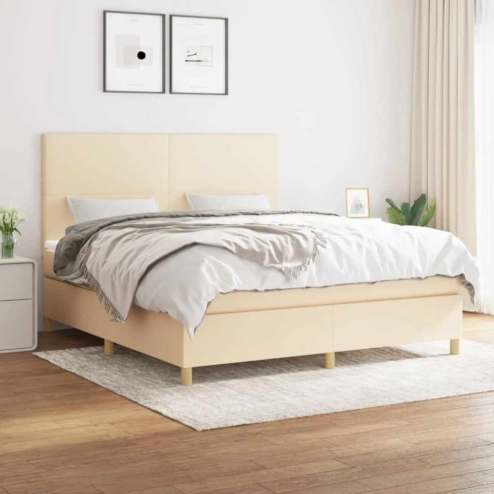 Κρεβάτι Boxspring με Στρώμα Κρεμ 180x200 εκ. Υφασμάτινο