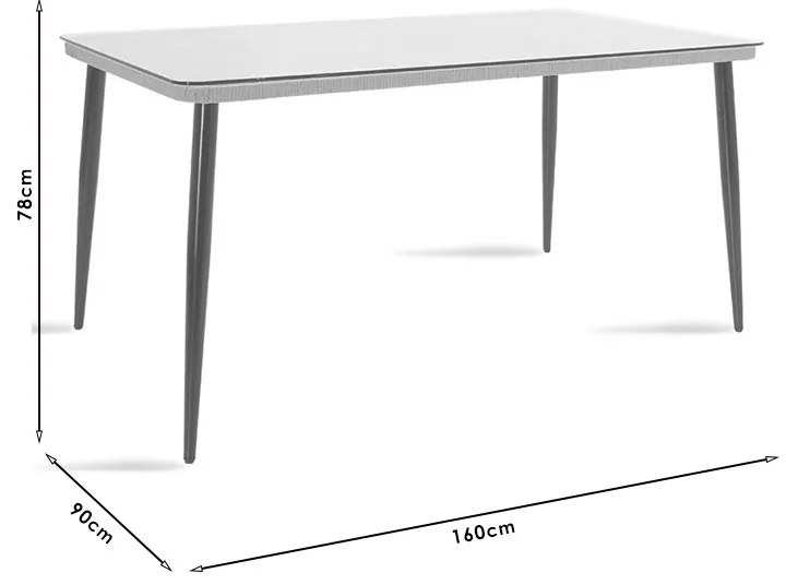 Τραπέζι Naoki pakoworld μέταλλο μαύρο-pe γκρι-γυαλί 160x90x78εκ (1 τεμάχια)