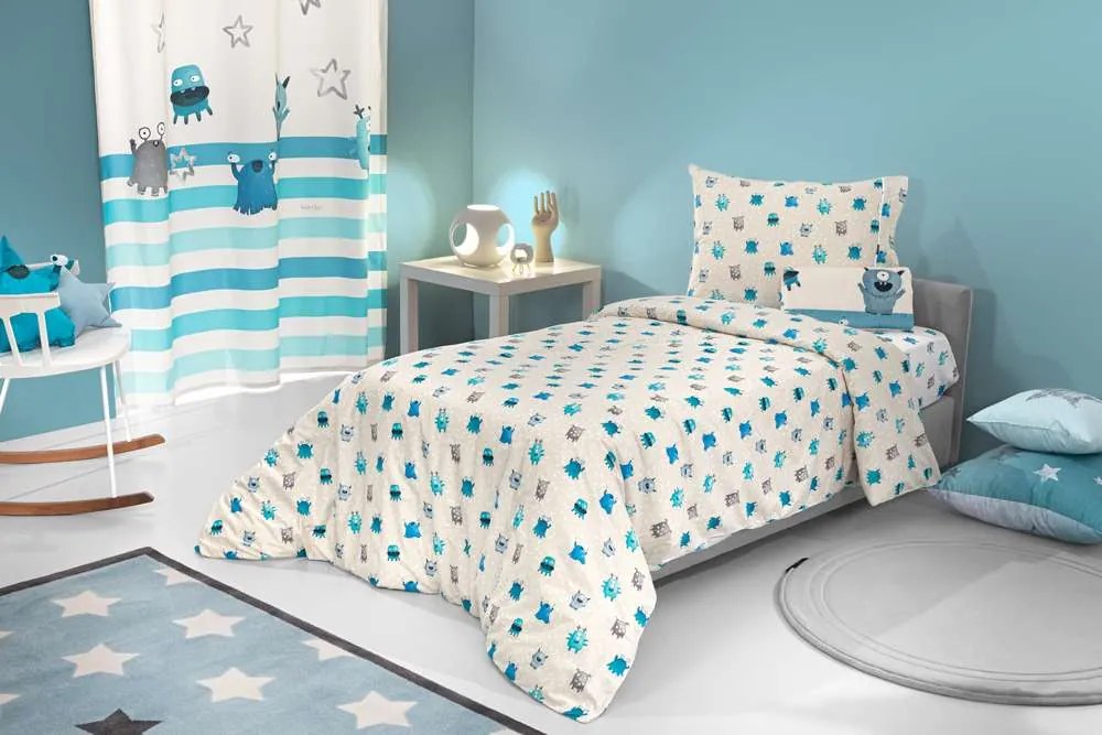 Σετ Παιδική Παπλωματοθήκη 160x220εκ. Με Μαξιλαροθήκη Monsters Blue Saint Clair