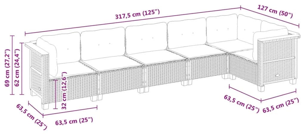 vidaXL Σετ Καναπέ Κήπου 6 τεμ. Μπεζ Συνθετικό Ρατάν με Μαξιλάρια